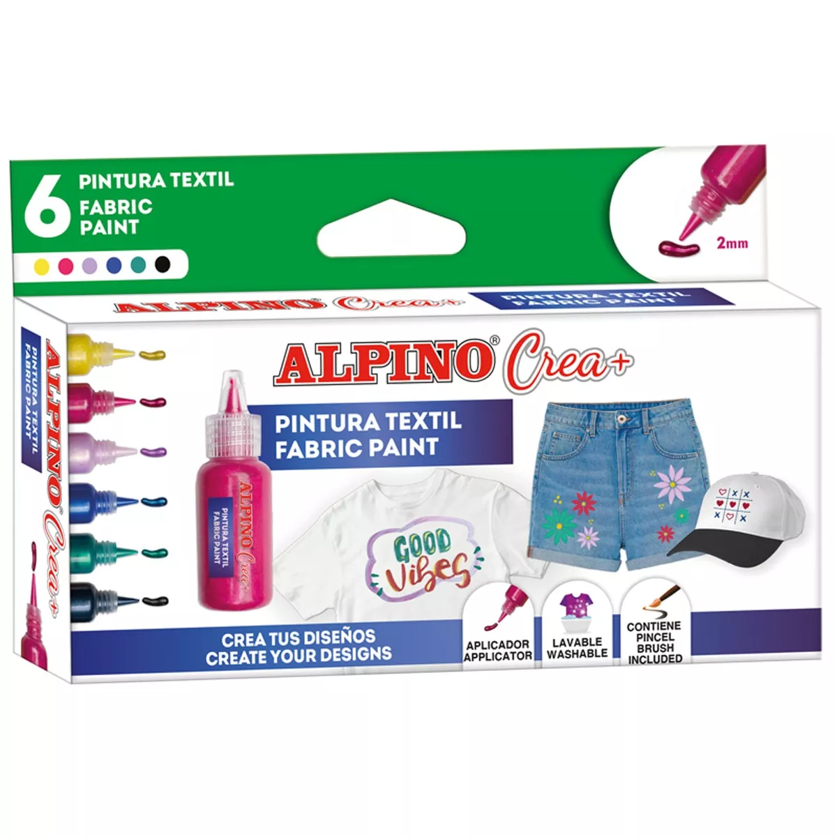Alpino - Pack Pintura Textil 6x20ml Crea Multicolor barato