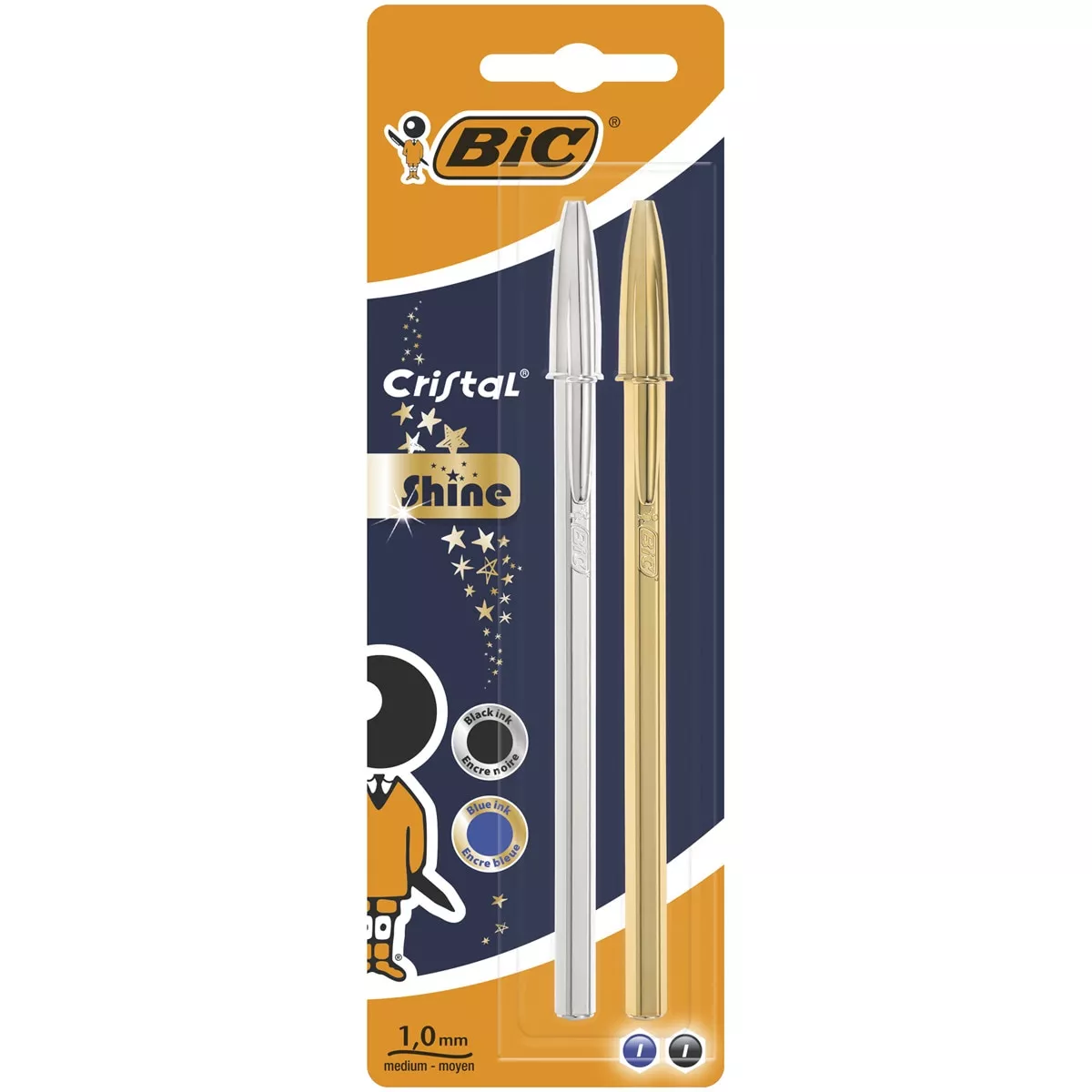 BIC - Pack De 2 Boligrafos Cristal Shine Con Cuerpo Plateado Punta Media barato