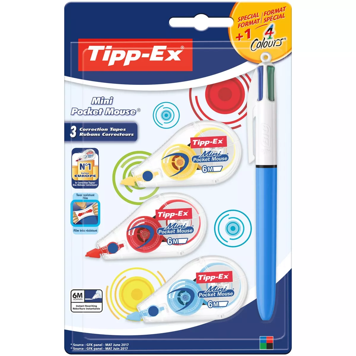 BIC - Pack De 3 Cintas Correctoras Tipp-Ex Mini Pocket Mouse Fashion + Bolígrafo 4 Colours barato
