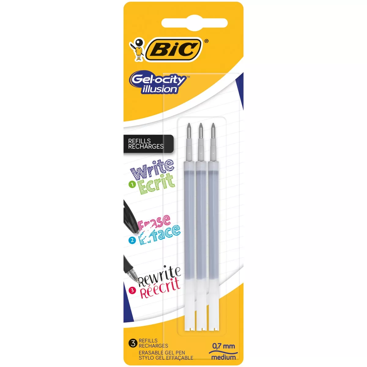 BIC - Pack De 3 Recargas Para Bolígrafo Borrable Gel Gelocity Illusion Punta Media Negro barato