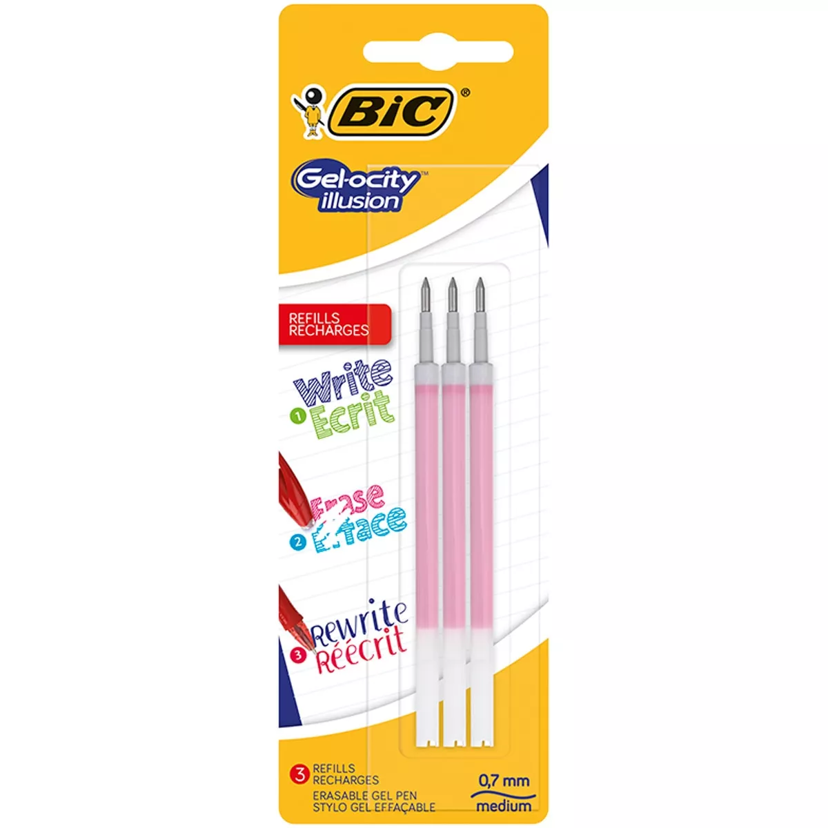 BIC - Pack De 3 Recargas Para Bolígrafo Borrable Gel Gelocity Illusion Punta Media Rojo barato