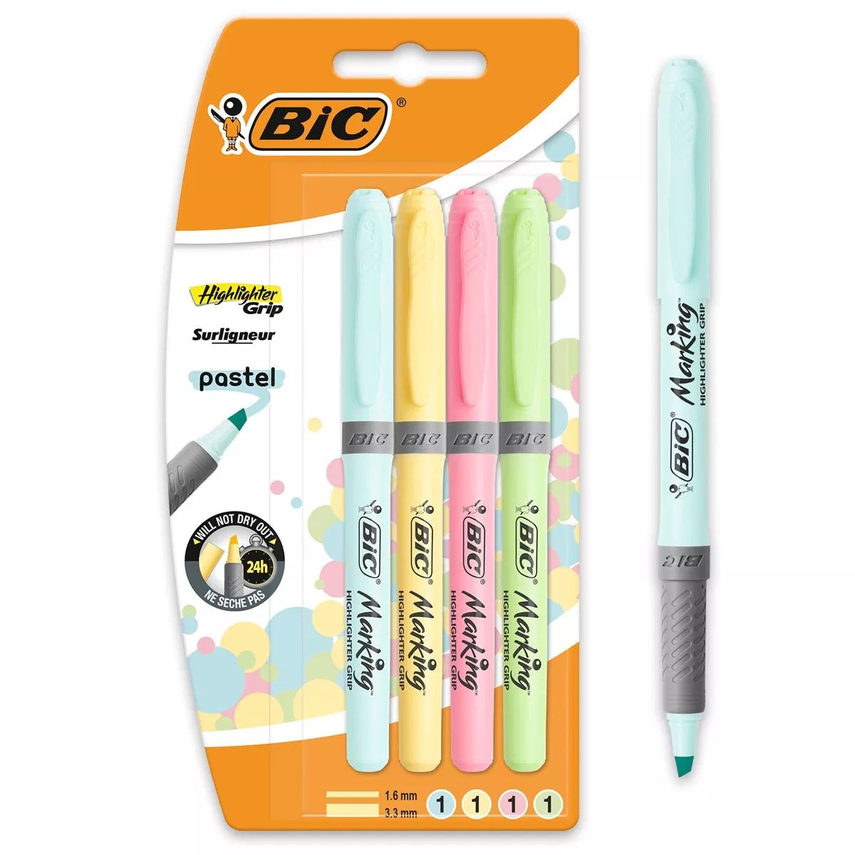 BIC - Pack De 4 Marcadores Fluorescentes Highlighter Grip Pastel barato
