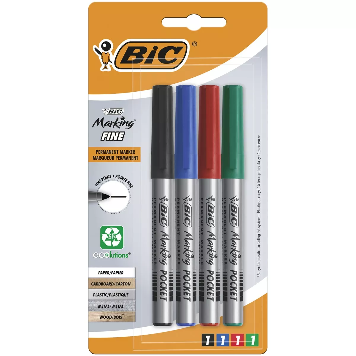 BIC - Pack De 4 Marcadores Permanentes Marking Ecolutions Punta Fina barato