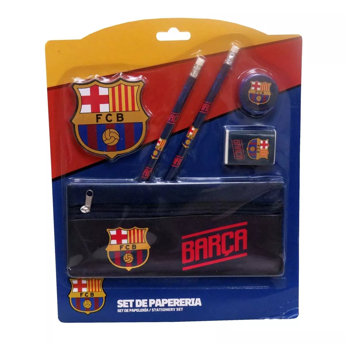 Cyp Brands - Set De Portatodo Con Dos Lapices, Gama Y Sacapuntas Fc Barcelona Azul Amarillo Naranja En Oferta Cyp Brands - Set De Portatodo Con Dos Lapices