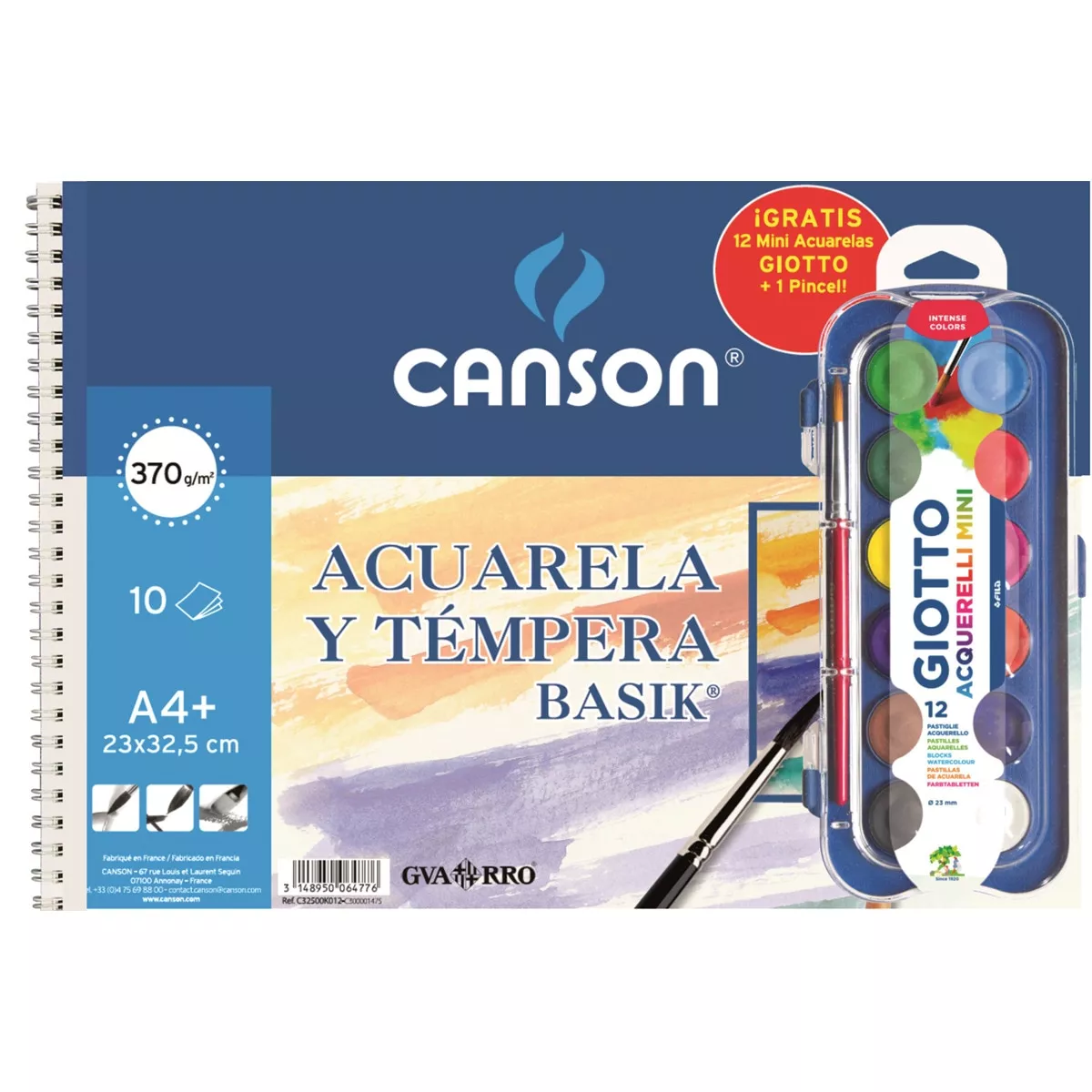 Canson - Álbum Espiral 10 Hojas 370G Acuarela Basik + Mini Estuche 12 Acuarelas Con Pincel Giotto En Oferta Canson - Álbum Espiral 10 Hojas 370G Acuarela Basik + Mini Estuche 12 Acuarelas Con Pincel Giotto Barato