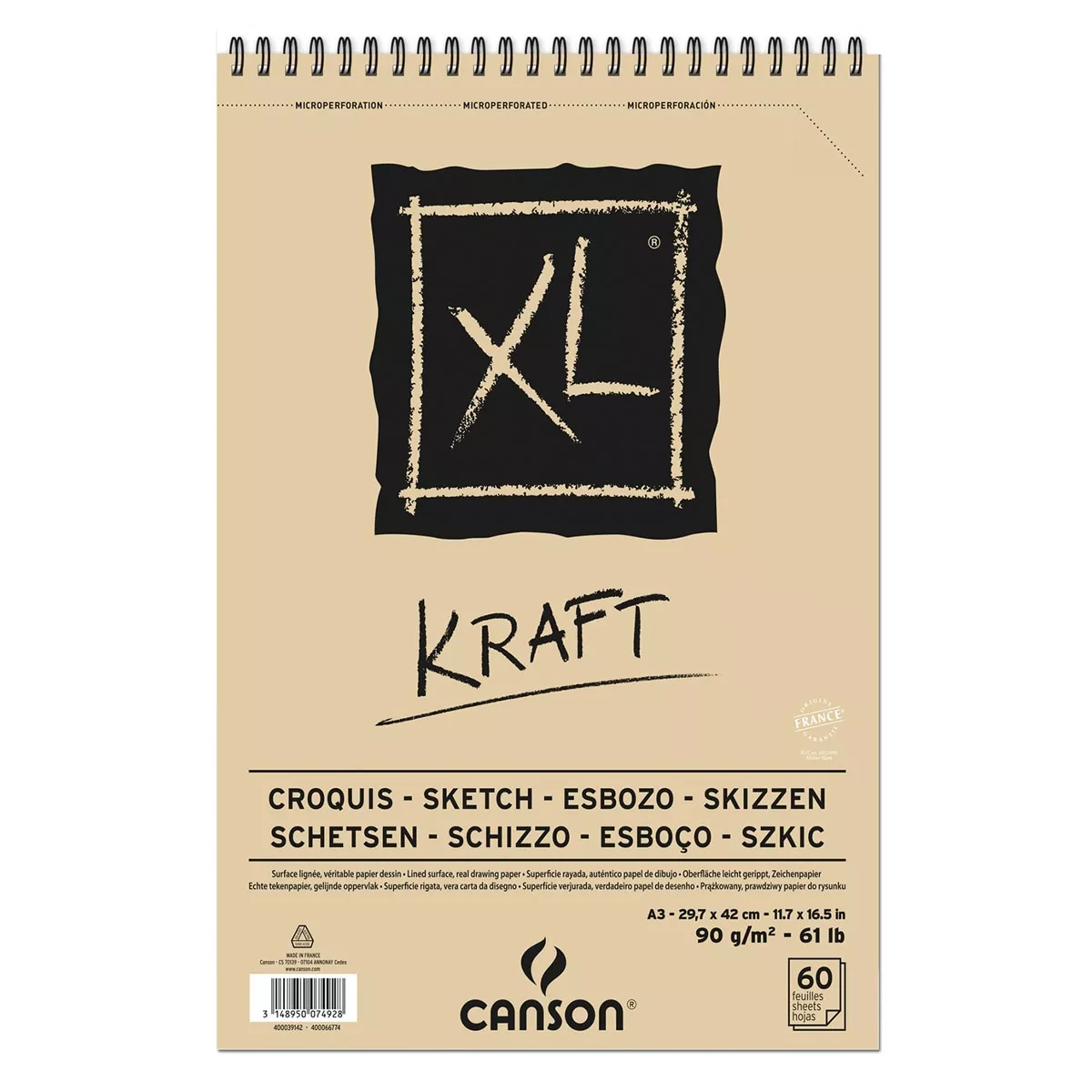 Canson - Álbum Espiral, Microperforado, 21X29,7 Cm, 60 Hojas, Xl Kraft, Efecto Rayado, 90G, Beige En Oferta Canson - Álbum Espiral