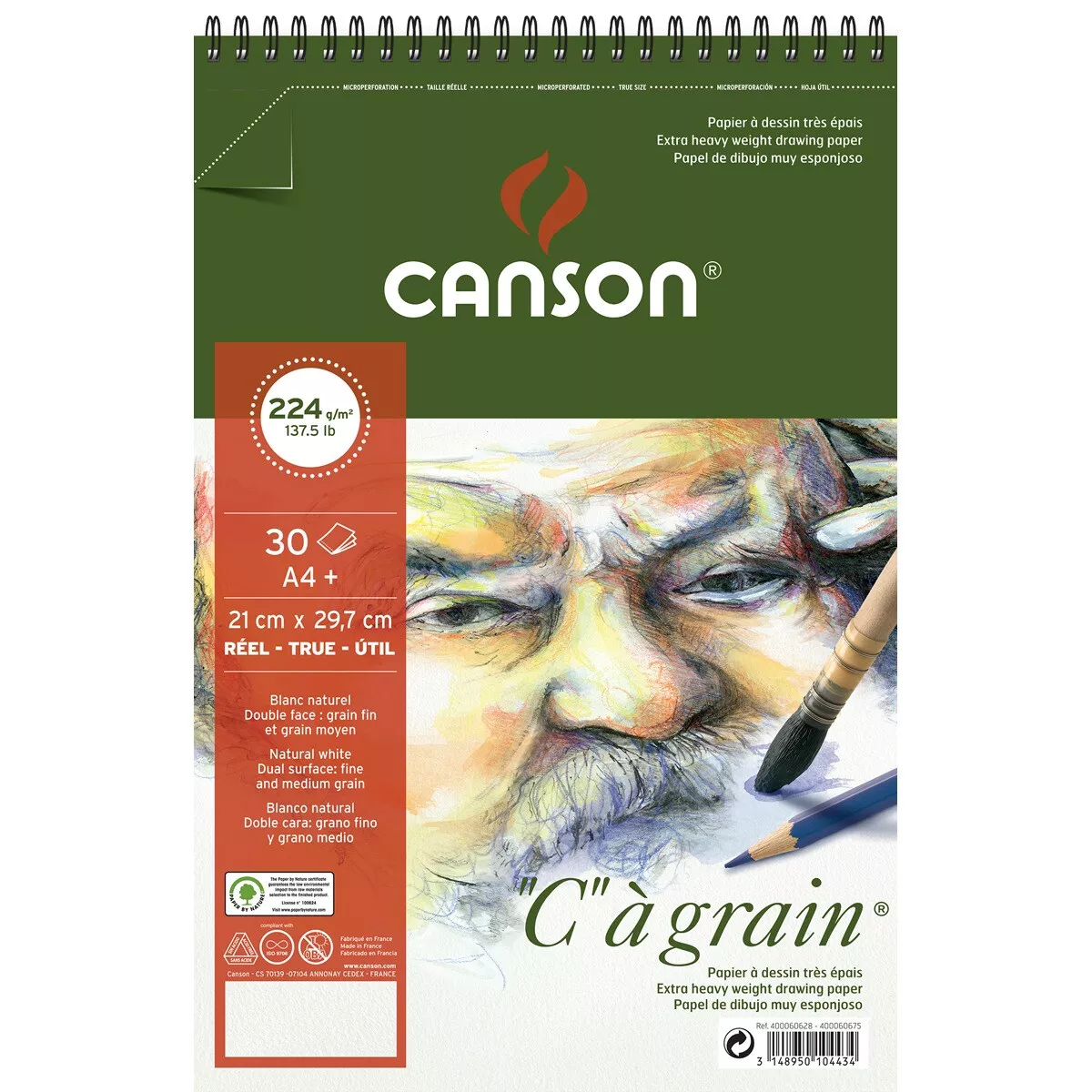 Canson - Album Espiral Microperforado, 30 Hojas, A4+, Papel C A Grain, Grano Fino, 224G En Oferta Canson - Album Espiral Microperforado