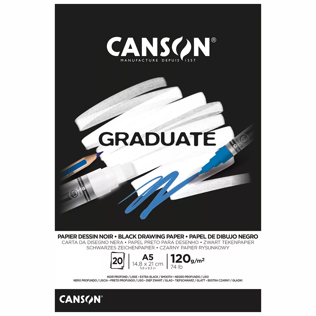 Canson - Bloc Encolado 14,8X21 20 Hojas Fino 120G Graduate Negro En Oferta Canson - Bloc Encolado 14