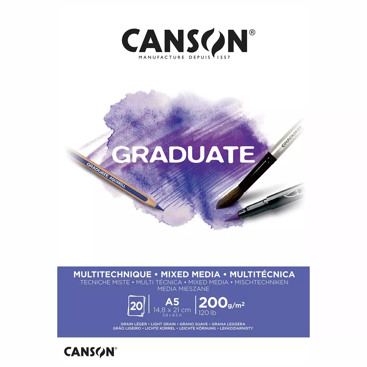 Canson - Bloc Encolado 14,8X21 20 Hojas Fino 200G Graduate Mix Media Blanco En Oferta Canson - Bloc Encolado 14