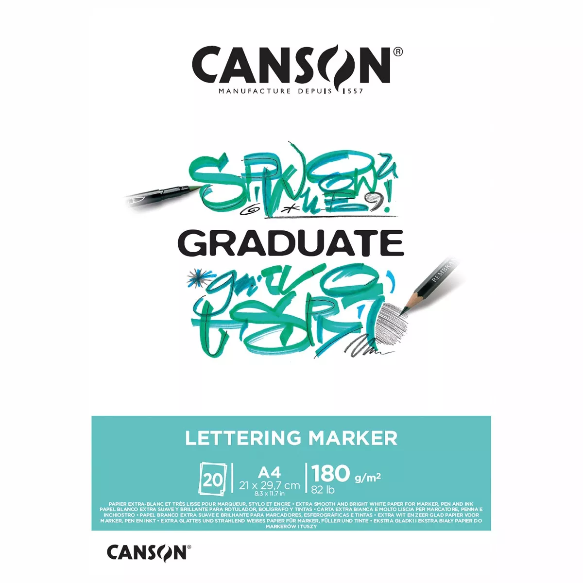 Canson - Bloc Encolado 21X29,7 20 Hojas 180G Graduate Lettering Rotulador Satin En Oferta Canson - Bloc Encolado 21X29