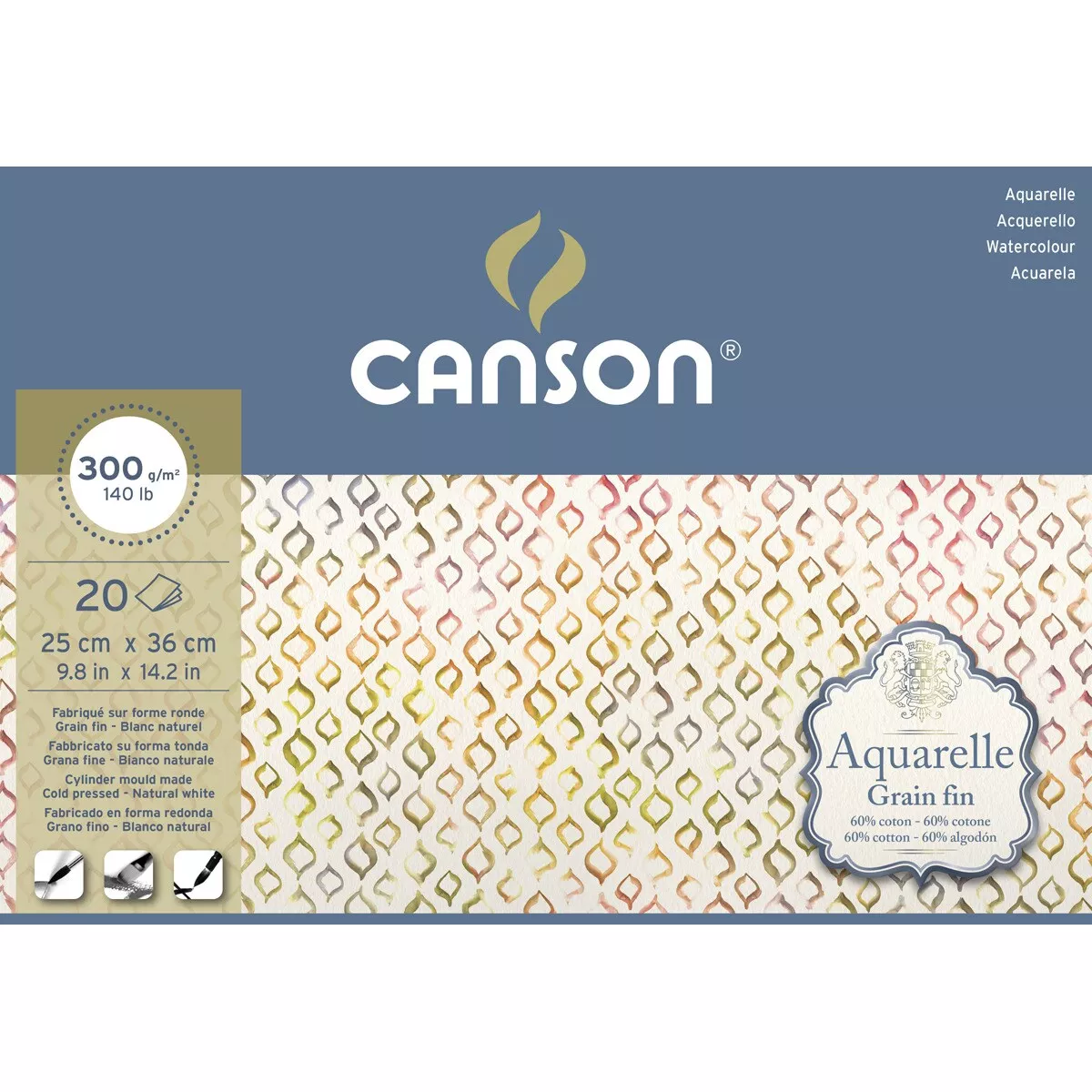 Canson - Bloc Encolado Para Acuarela 60% Algodón De Grano Fino 25 X36 Cm. Aquarelle barato