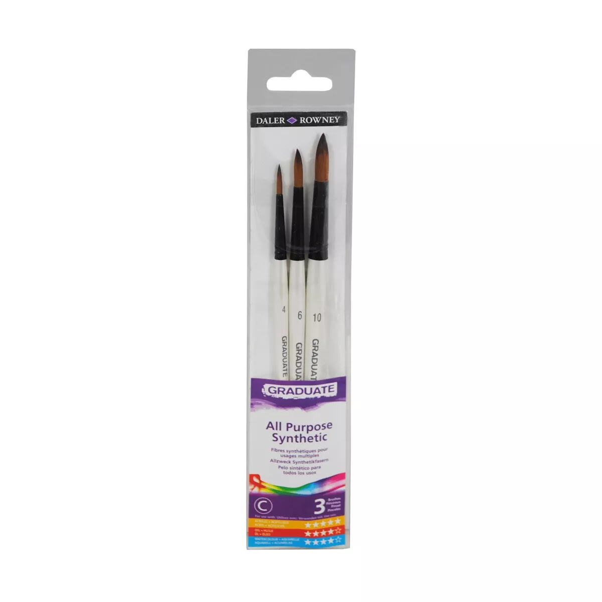 Daler Rowney - Estuche 3 Pinceles Redondos Sintéticos De Mango Corto Graduate barato