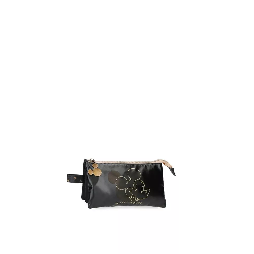 Disney - Estuche Mickey Outline Tres Compartimentos Y Asa Para Colgar Negro barato