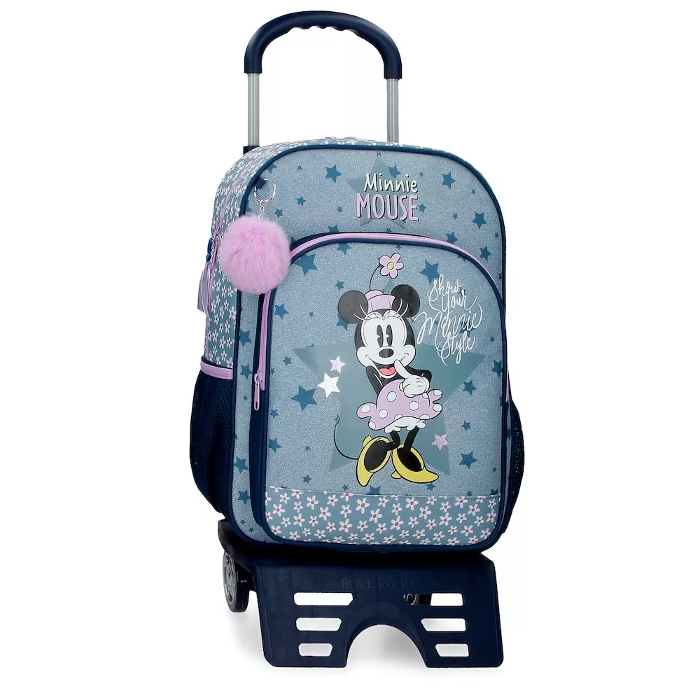 Disney - Mochila Escolar Minnie Style 40cm Con Bolsillo Frontal Con Carro barato