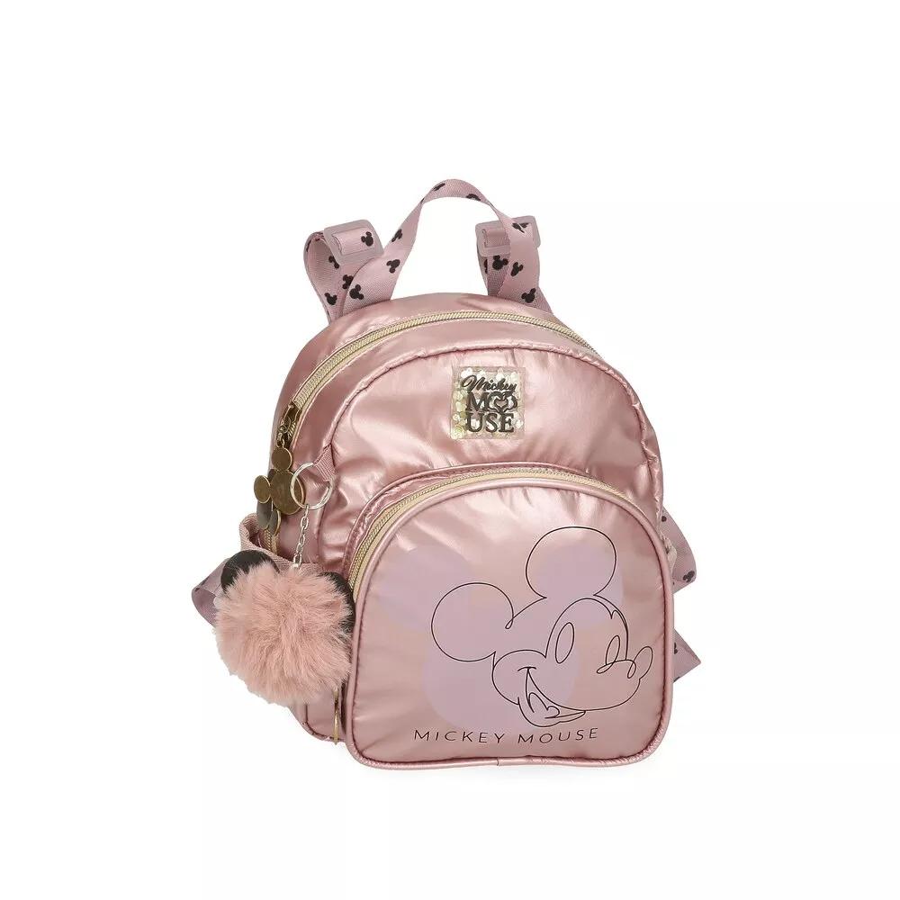 Disney - Mochila Niña Mickey Outline 23cm Con Bolsillo Frontal Y Pompón Decorativo barato