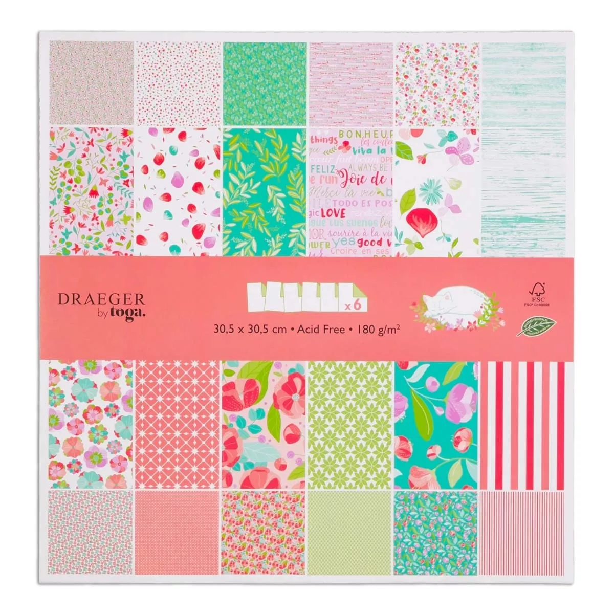 Draeger - Set 6 Hojas Papel Impreso Recto/Verso 12 Diseños Flores En Oferta Draeger - Set 6 Hojas Papel Impreso Recto/Verso 12 Diseños Flores Barato