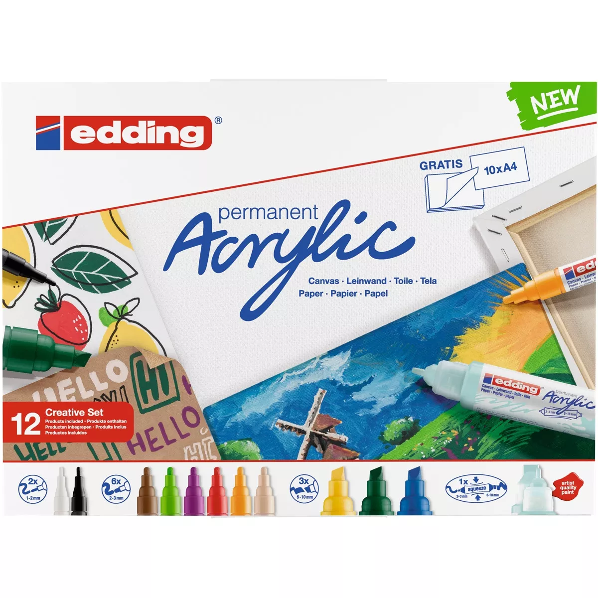 Edding - Set De 12 Marcadores Acrílicos De Puntas Multicolor Y Block De Regalo En Oferta Edding - Set De 12 Marcadores Acrílicos De Puntas Multicolor Y Block De Regalo Barato