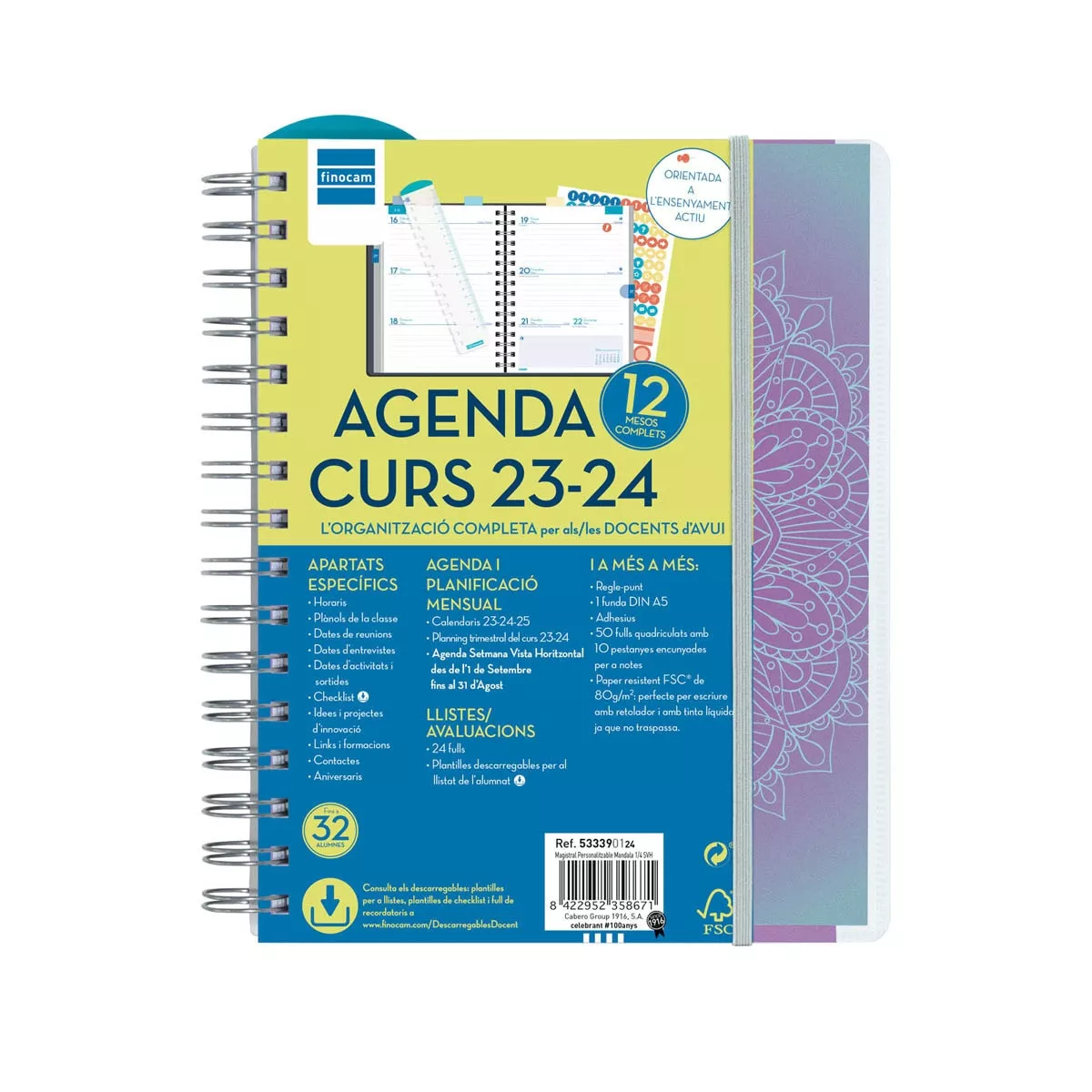 FINOCAM - Agenda Para El Docente Curso 2023-2024 Magistral 1/4-155x212 Semana Vista Horizontal Personalizable Mandala Catalán barato