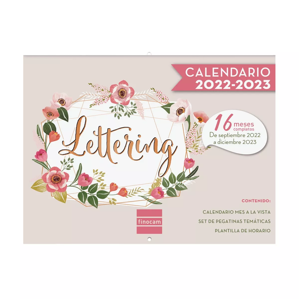FINOCAM - Calendario Pared 16 Meses 2022-2023 Mes Vista Lettering barato