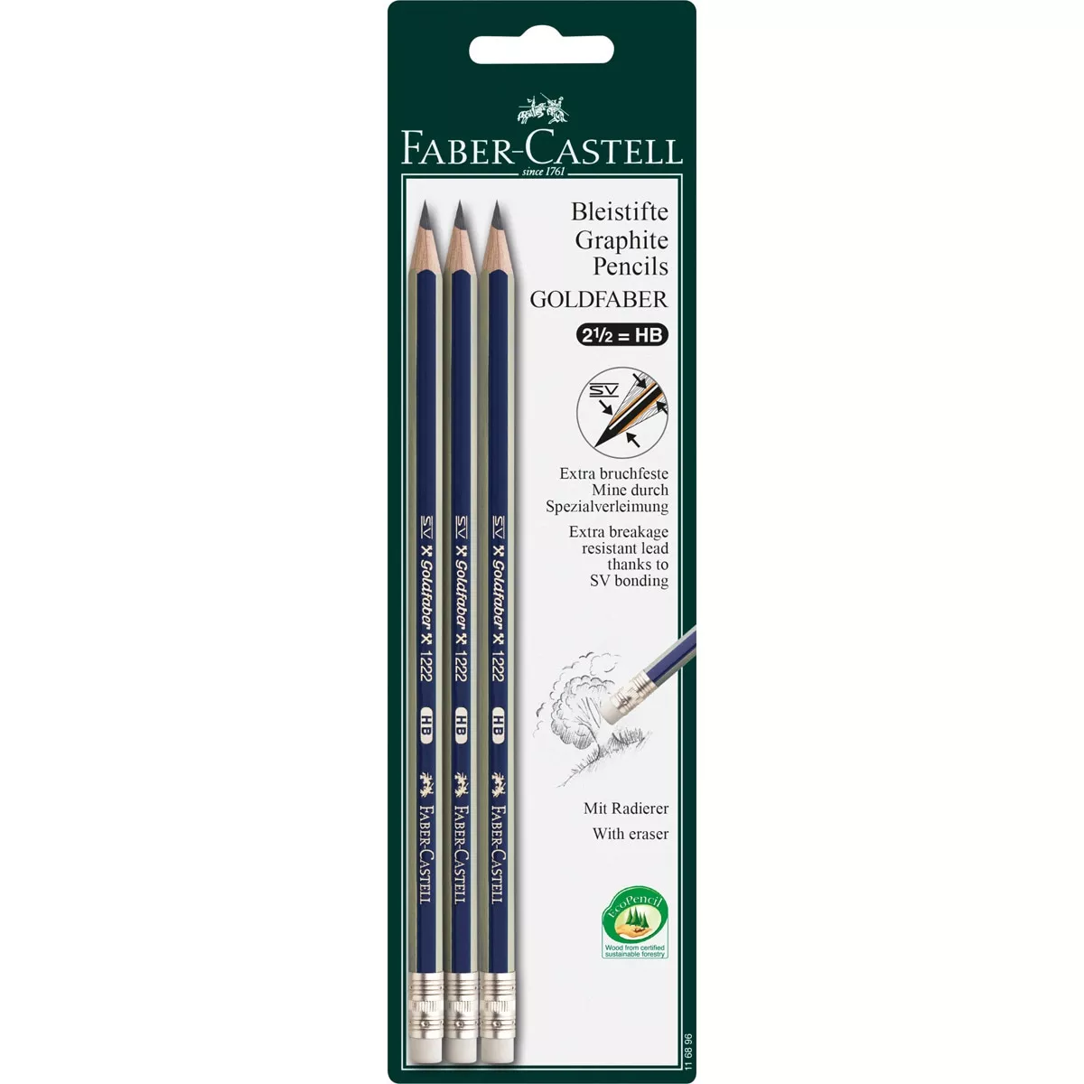 Faber-Castell - 3 Lápices Con Goma HB Grafito Faber Castell barato