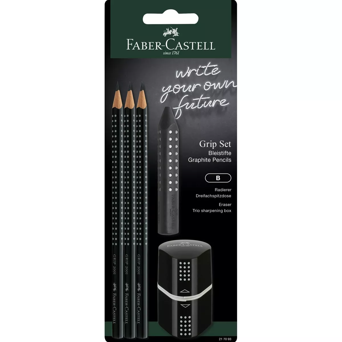 Faber-Castell - Blíster Grip 2001 Con 3 Lápices De Grafito Más Afilalápices Más Goma Negro barato