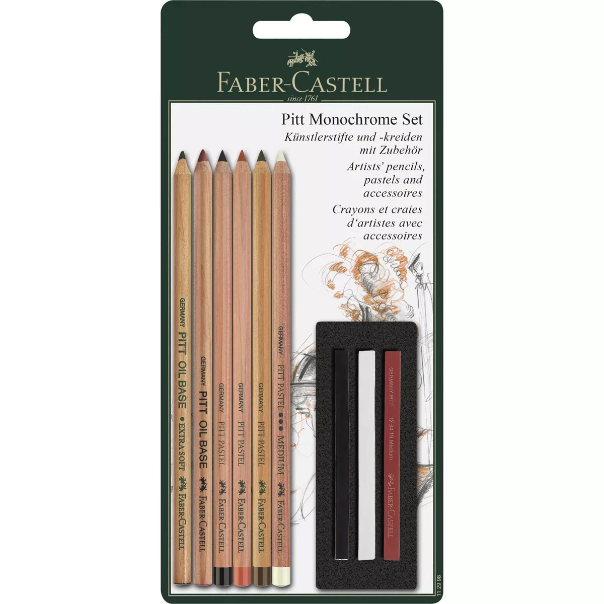 Faber-Castell - Blíster Pitt Monochrome 6 Lápices Más 3 Tizas Pitt barato