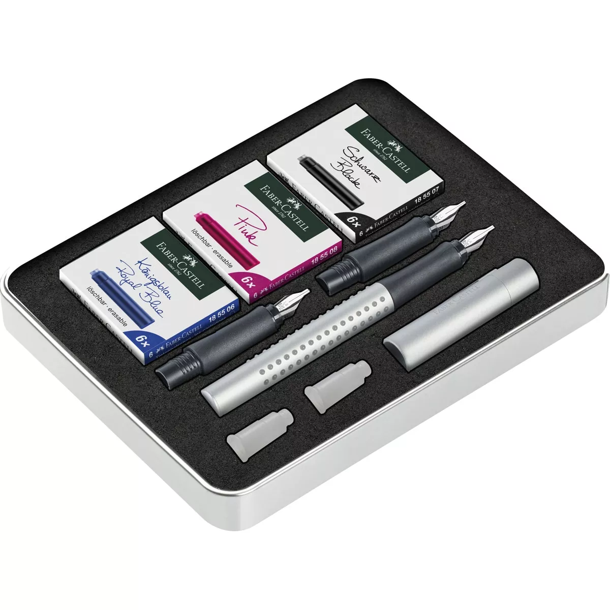 Faber-Castell - Estilográfica Grip 2011 Caligrafía Con Estuche De Regalo Plateado barato