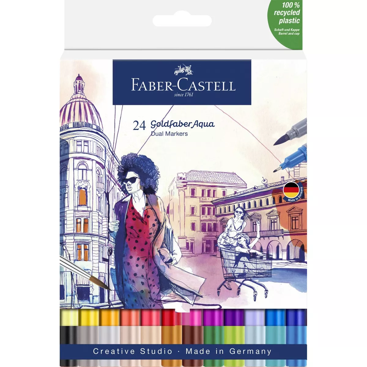 Faber-Castell - Estuche 24 Rotuladores Doble Punta Acualerable GoldFaber Aqua Dual Marker Multicolor barato