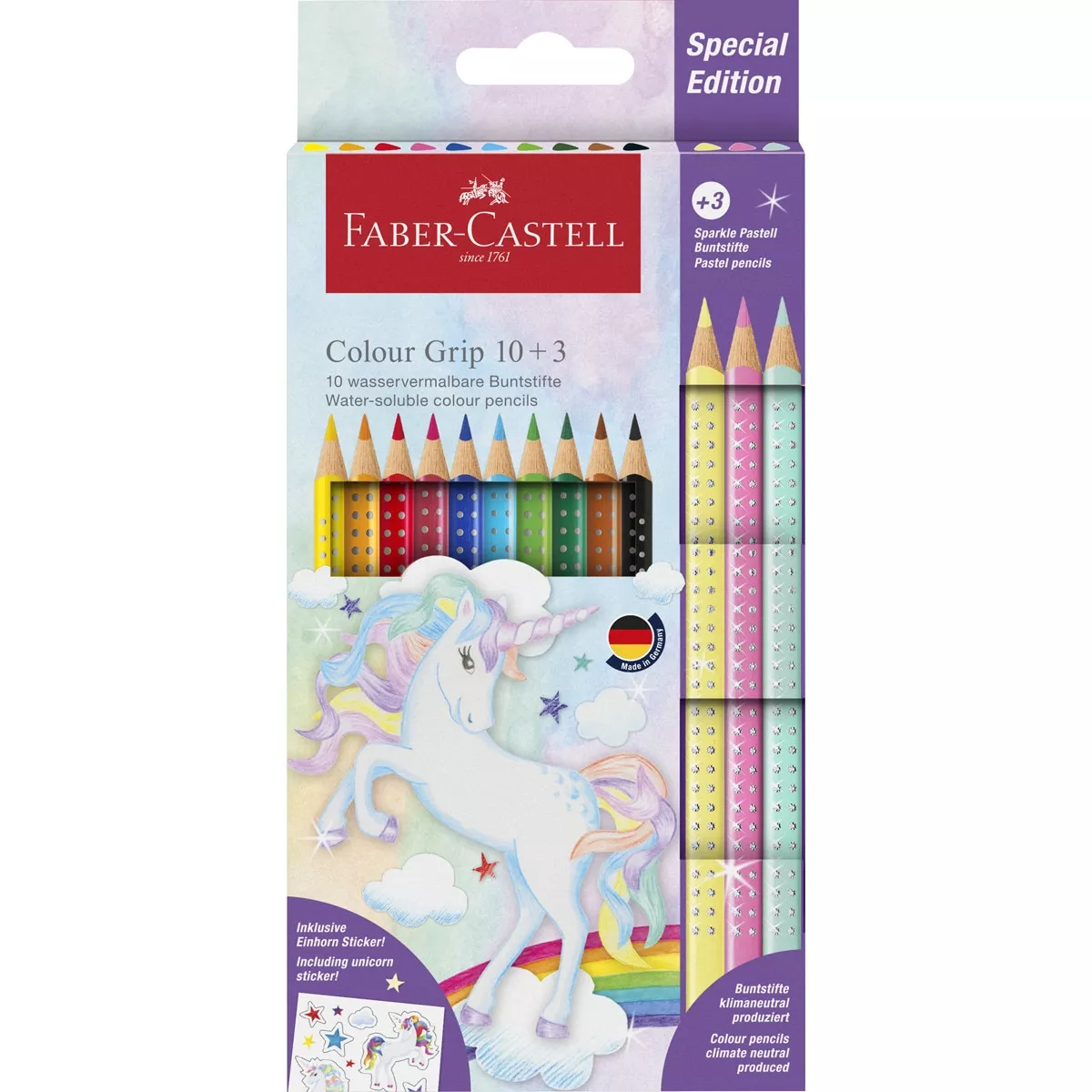 Faber-Castell - Estuche De Cartón Con 10 Lapiceros Grip Más 3 Lapiceros Sparkle barato