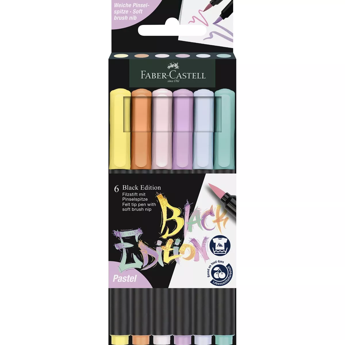 Faber-Castell - Estuche De Cartón De 6 Rotulador Black Edition Punta De Pincel Colores Pastel barato