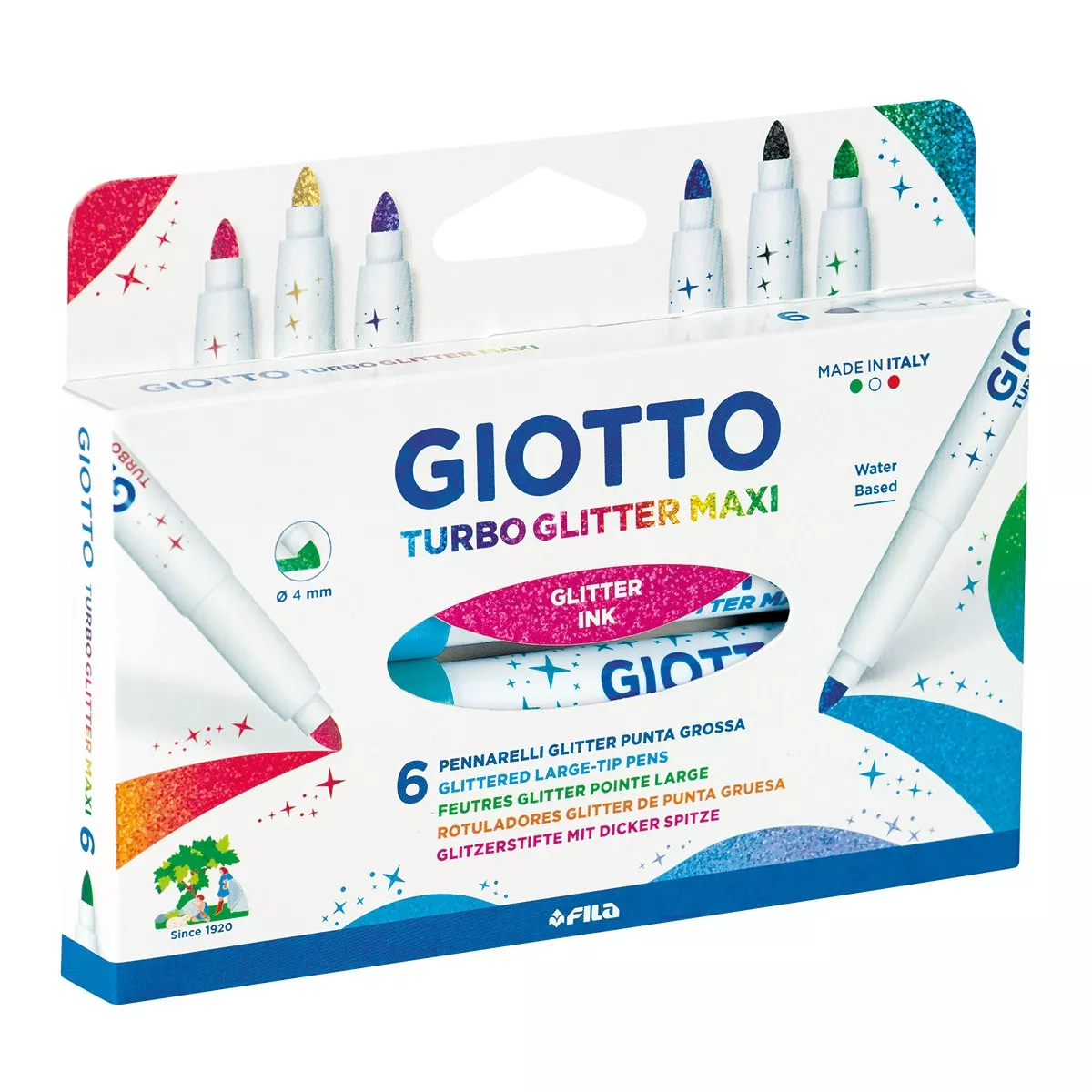 Giotto - Pack 6 Rotuladores Súper Lavables Punta Maxi Turbo Glitter Multicolor barato
