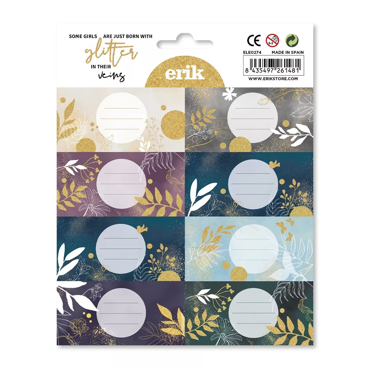 Grupo Erik Editores, S.l. - Pack 16 Etiquetas Adhesivas 8X4 Glitter Grupo Erik Editores Dorado En Oferta Grupo Erik Editores