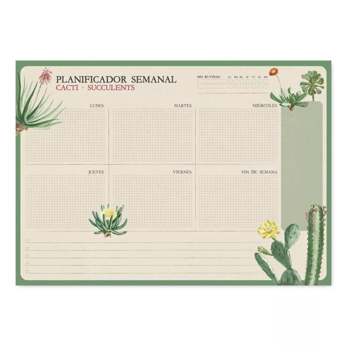 Kokonote - Bloc Planificador Semanal A4 Botanical Cacti Español Verde Y Beige En Oferta Kokonote - Bloc Planificador Semanal A4 Botanical Cacti Español Verde Y Beige Barato