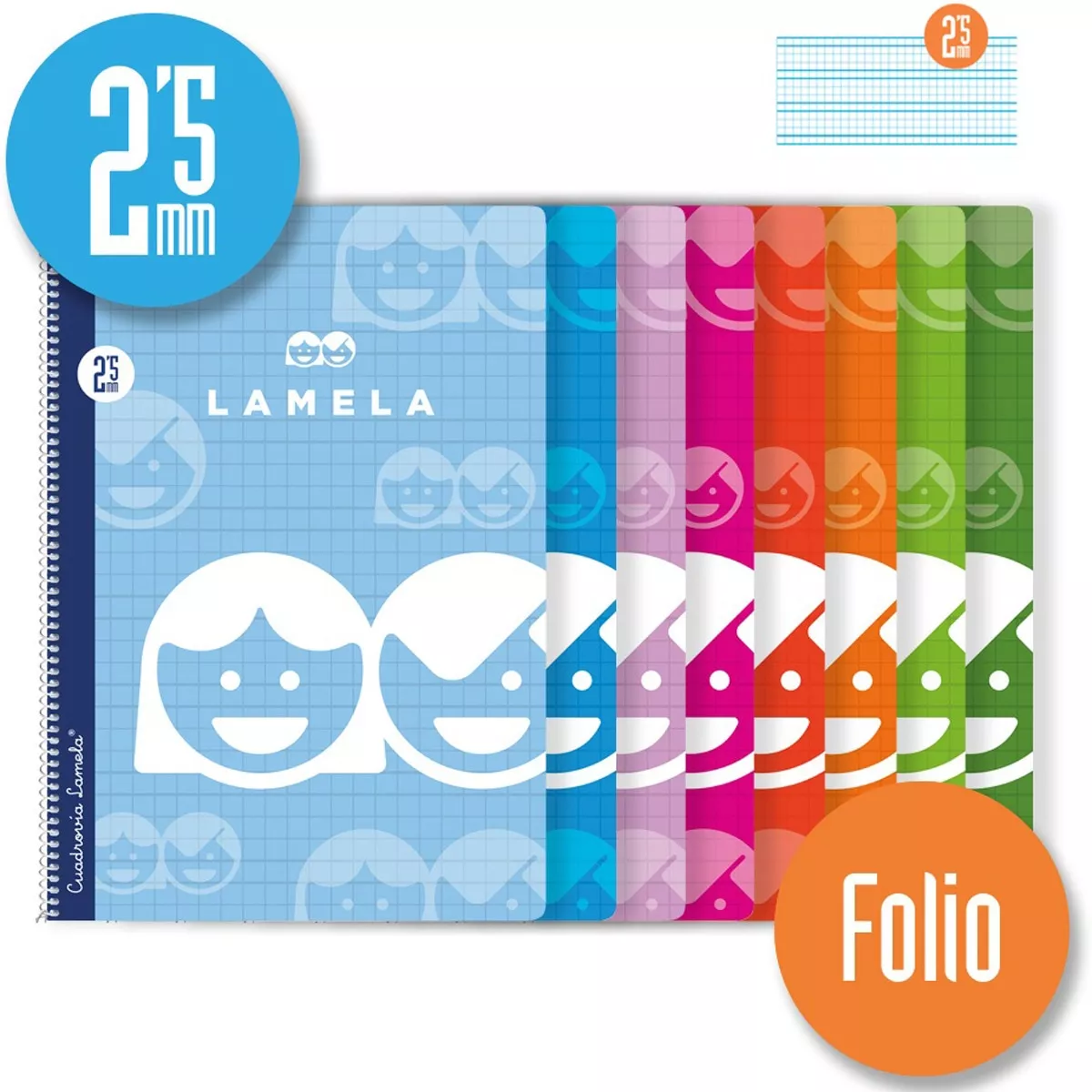 LAMELA - Cuaderno Espiral Tamaño Folio 80 Hojas Cuadrovía 2