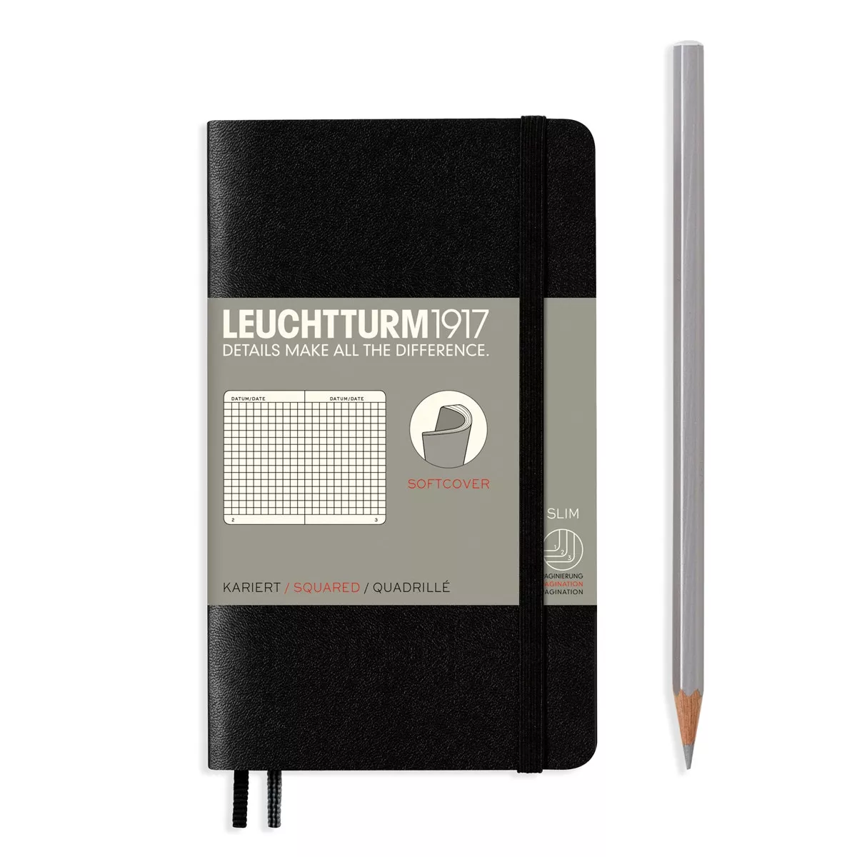 LEUCHTTURM1917 - Cuaderno De Notas A6 Tapa Blanda Cuadrícula 5X5MM Negro barato