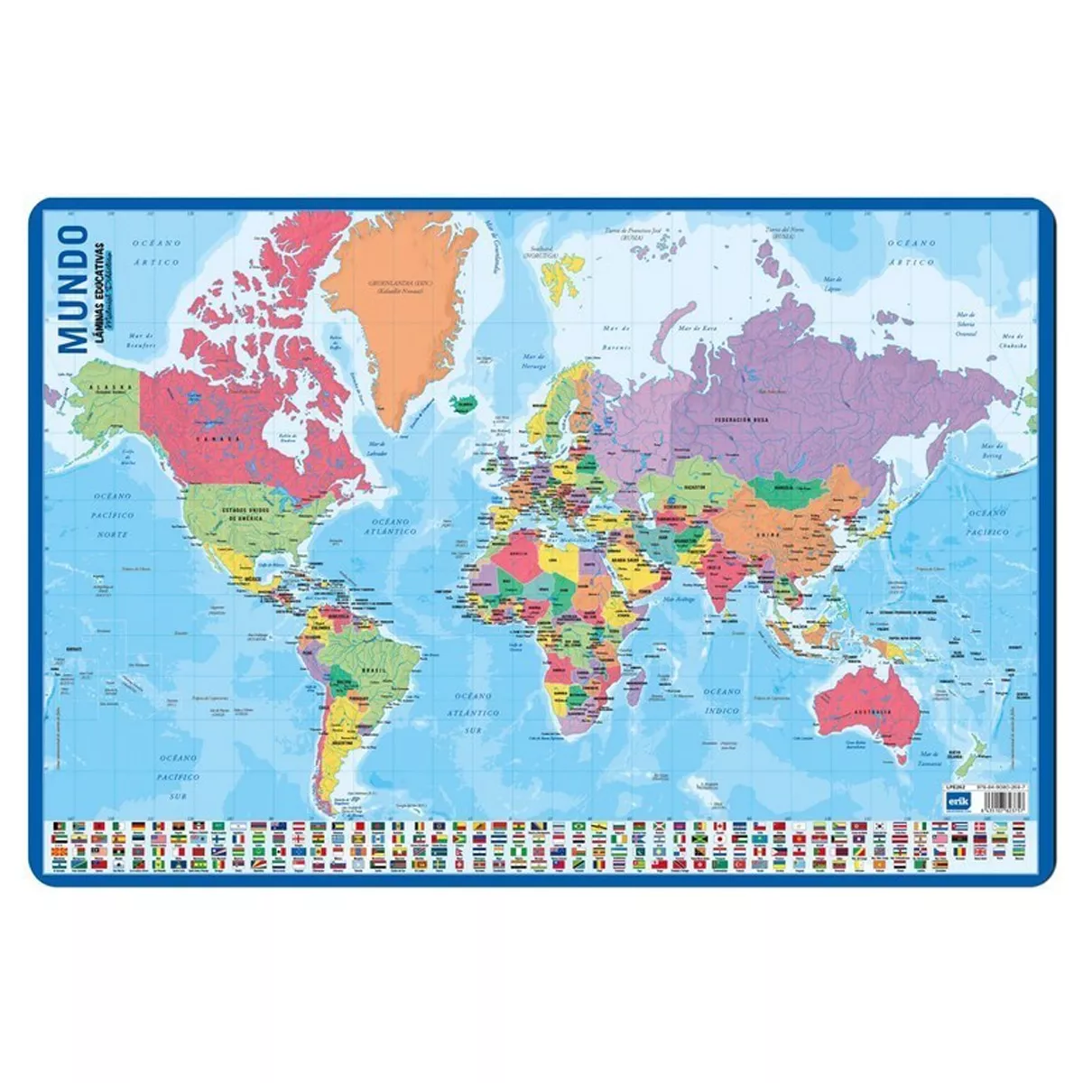 Lámina Educativa Mapa del Mundo Banderas Azul y Celeste barato