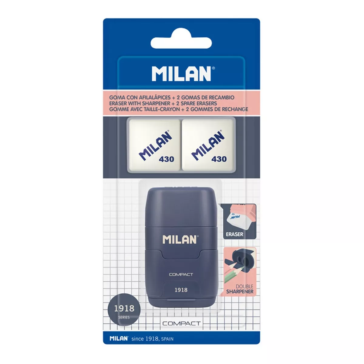 Milan - Blíster Afilaborra Compact + 2 Gomas De Recambio Serie 1918 Azul En Oferta Milan - Blíster Afilaborra Compact + 2 Gomas De Recambio Serie 1918 Azul Barato