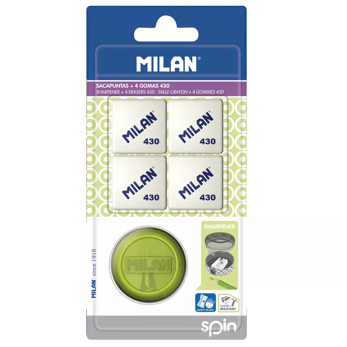 MILAN - Blister Sacapuntas Spin + 4 Gomas 430 barato