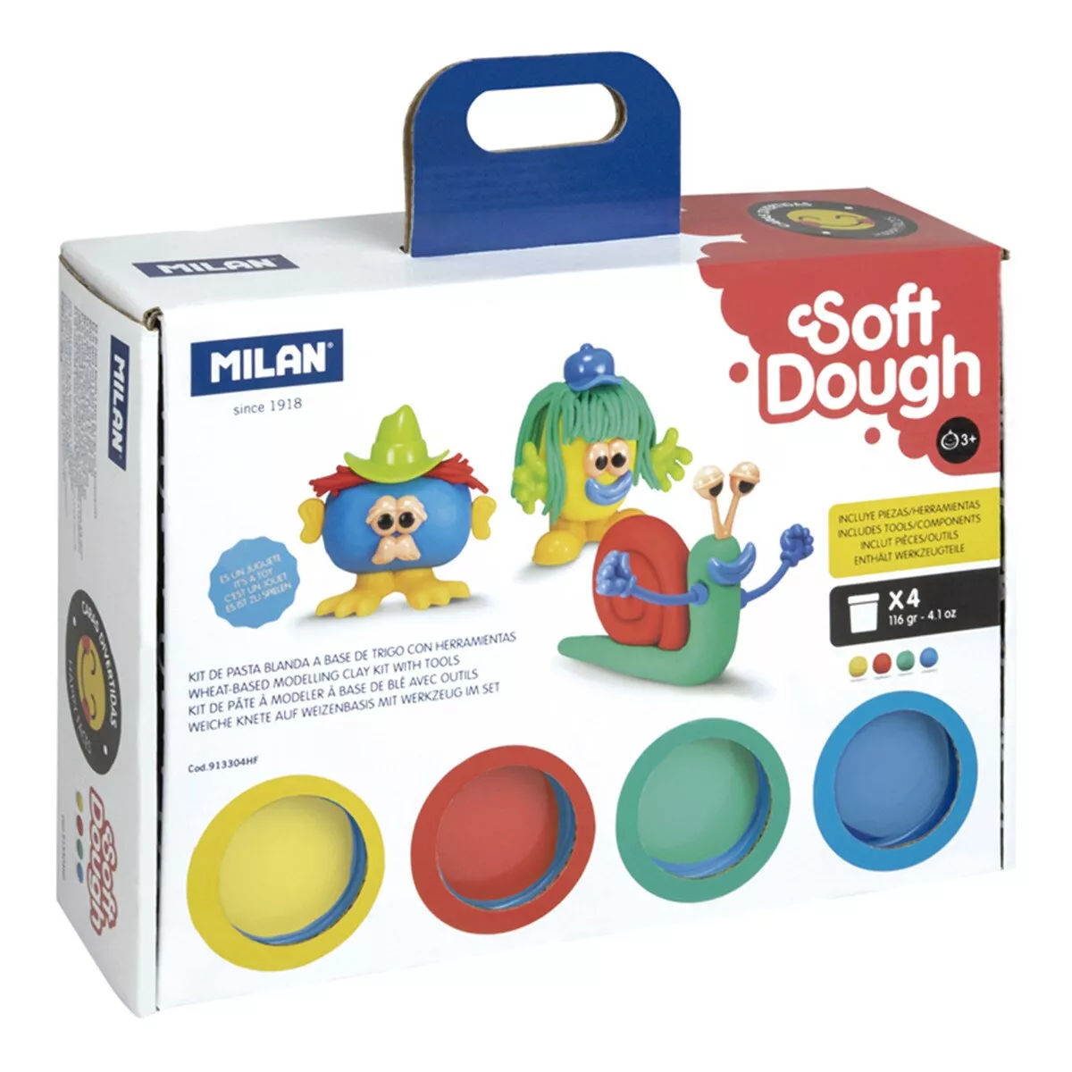 MILAN - Maletín 4 Botes De Pasta Blanda 116 G Soft Dough Con Herramientas Caras Divertidas Multicolor barato