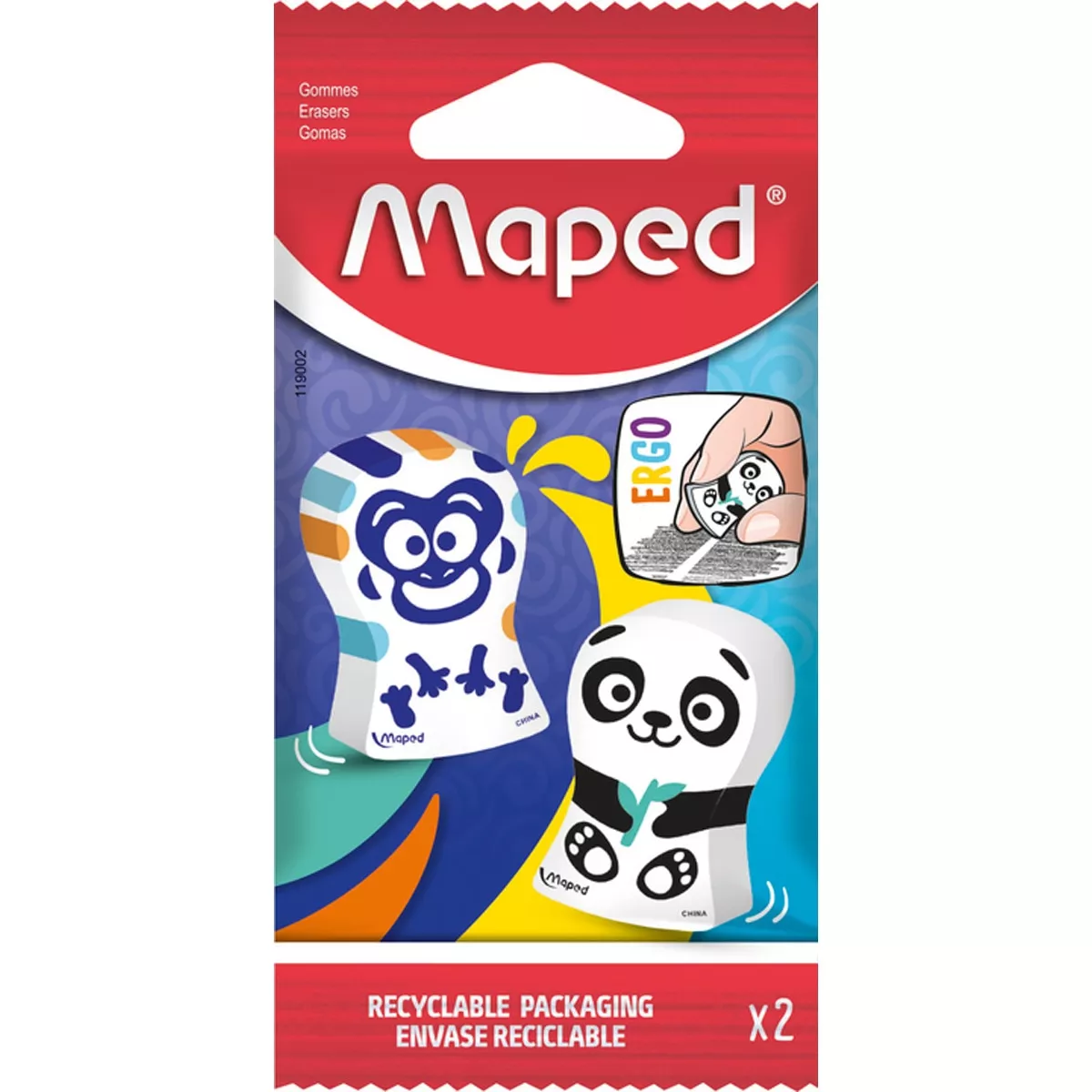 Maped - 2 Gomas De Borrar Ergo Fun Con 4 Divertidos Diseños De Animales En Bolsa De Papel barato