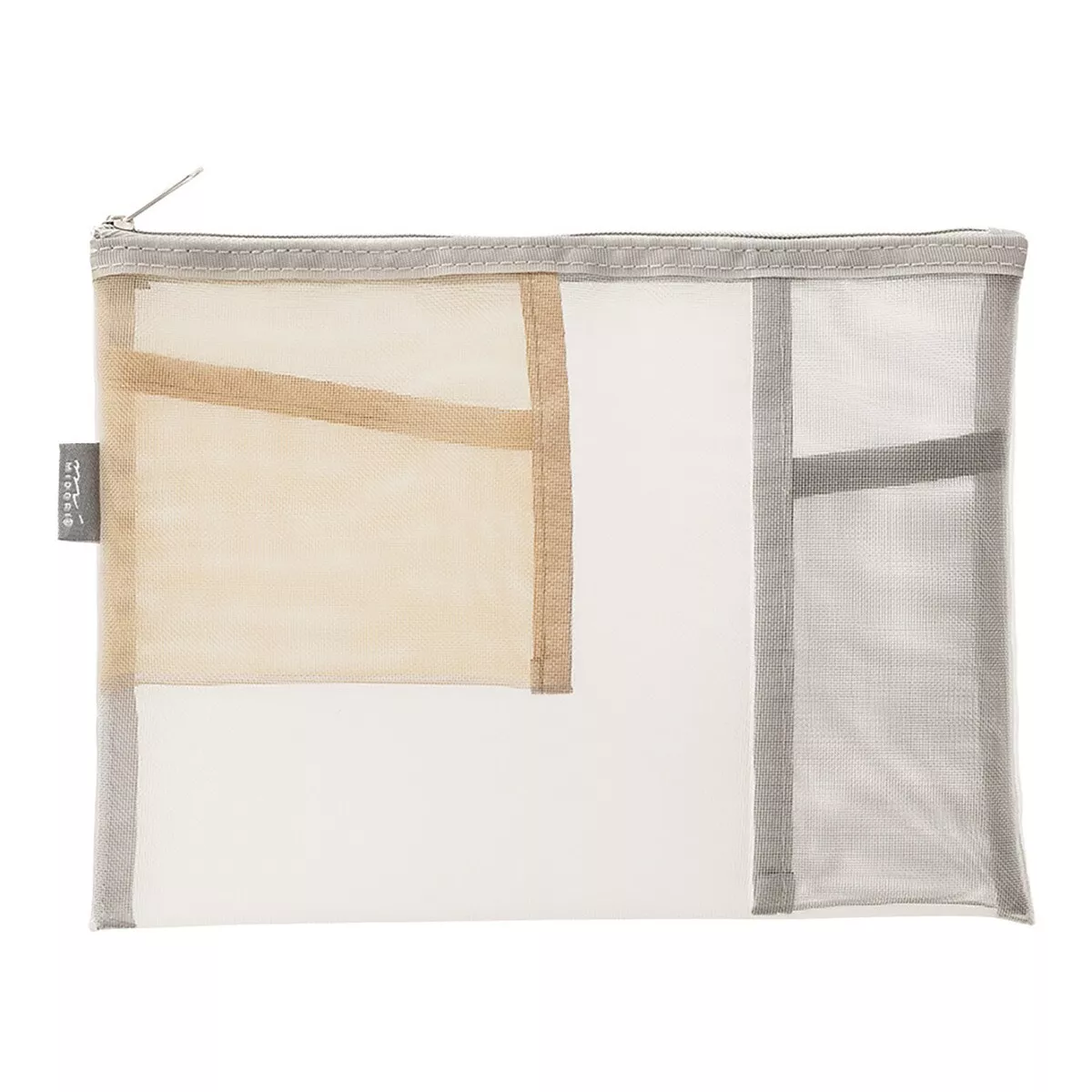 Midori - Estuche De Malla Plano Bolsillos Interiores Beige Y Gris barato
