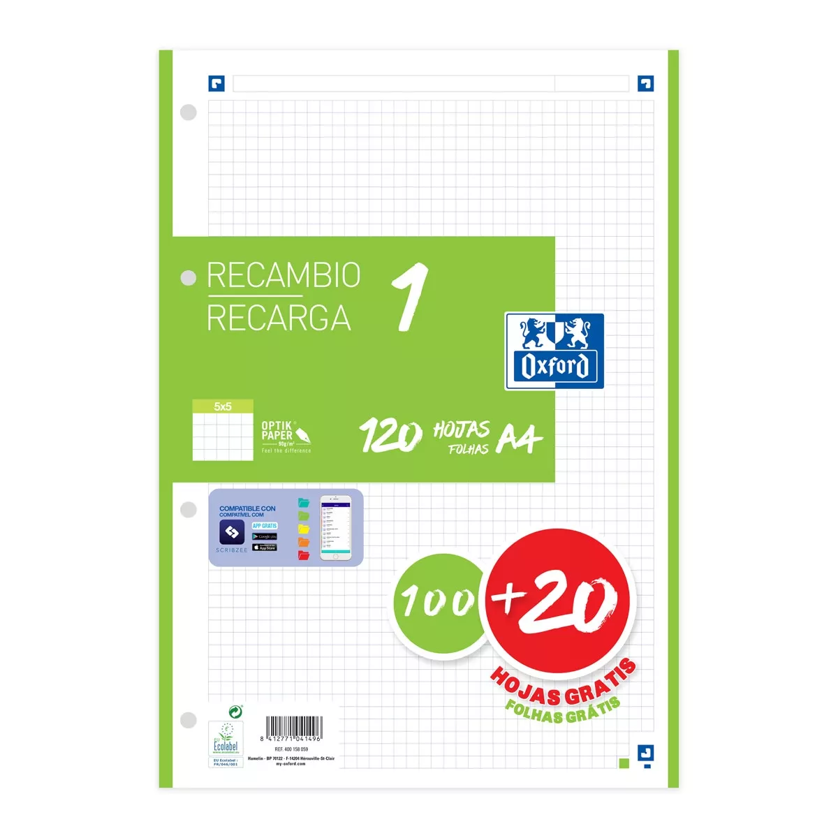Oxford - Recambio Paquete A4 Con 1 Color De Banda 5X5 Promoción 100+20 Hojas School Verde En Oferta Oxford - Recambio Paquete A4 Con 1 Color De Banda 5X5 Promoción 100+20 Hojas School Verde Barato