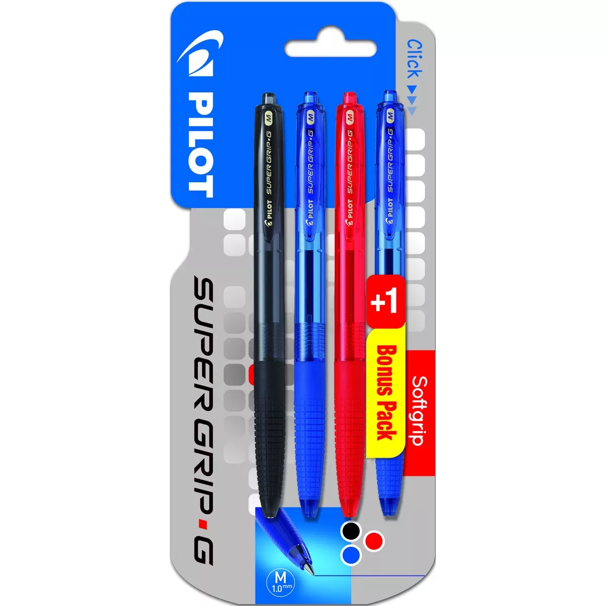 PILOT - 3 Bolígrafos Super Grip Negro /Azul /Rojo + Azul Gratis barato