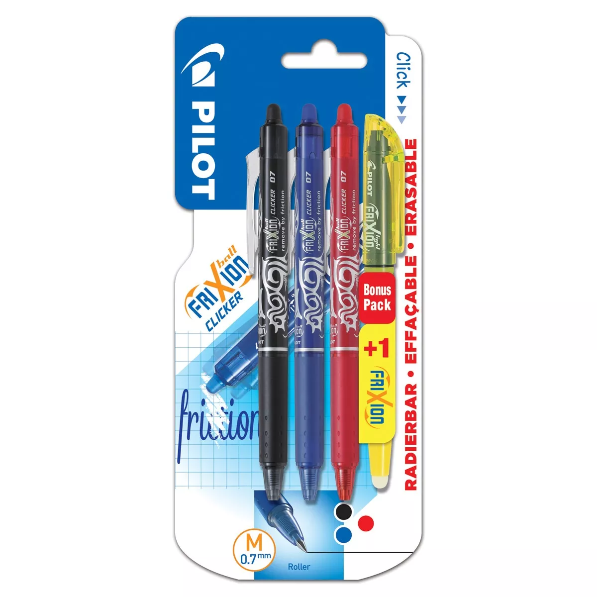Pilot - Pack 3 Bolígrafos Con Recambios Y Fluorescente Frixion Clicker Azul, Negro Y Rojo En Oferta Pilot - Pack 3 Bolígrafos Con Recambios Y Fluorescente Frixion Clicker Azul