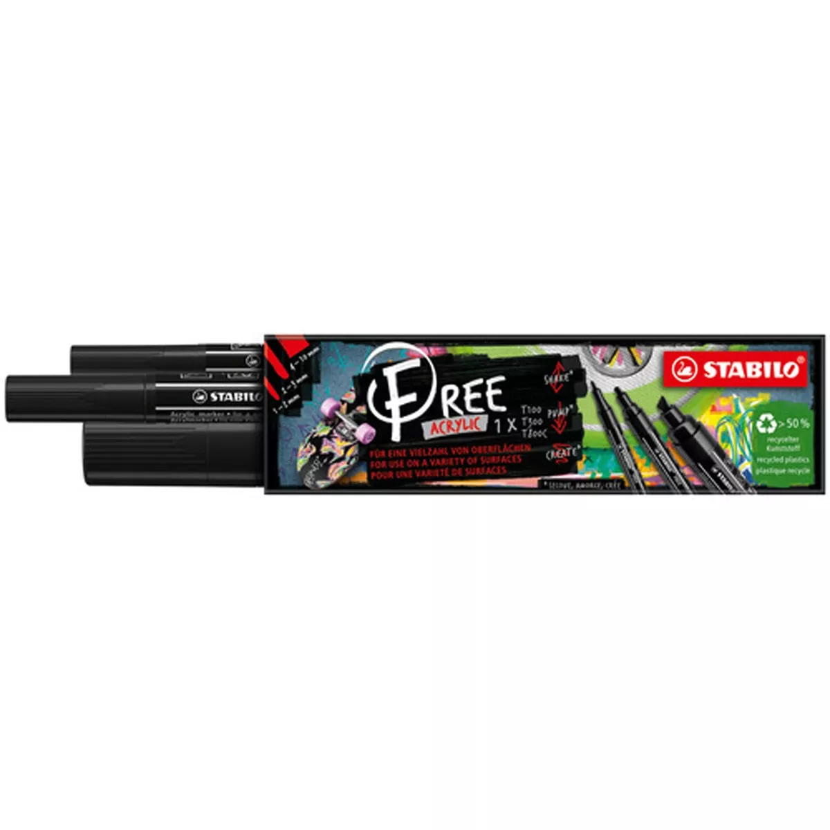 Stabilo - Estuche 3 Marcadores Acrílicos Free T100, T300 Y T800C Negro En Oferta Stabilo - Estuche 3 Marcadores Acrílicos Free T100
