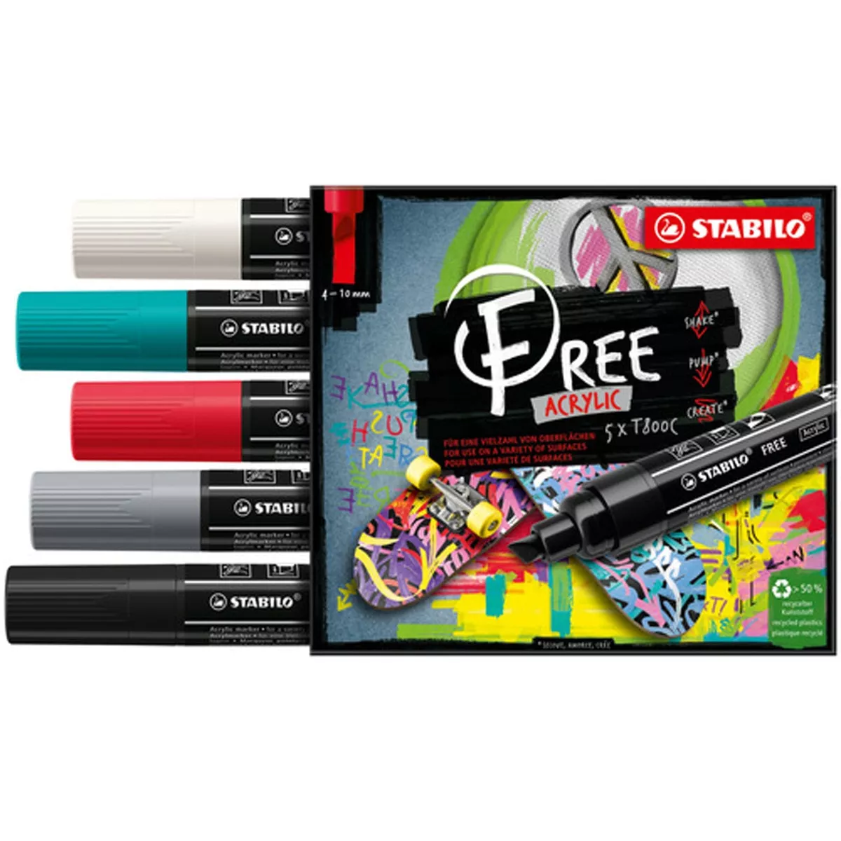 STABILO - Estuche 5 Colores Marcador Acrílico FREE Acrylic T800C barato