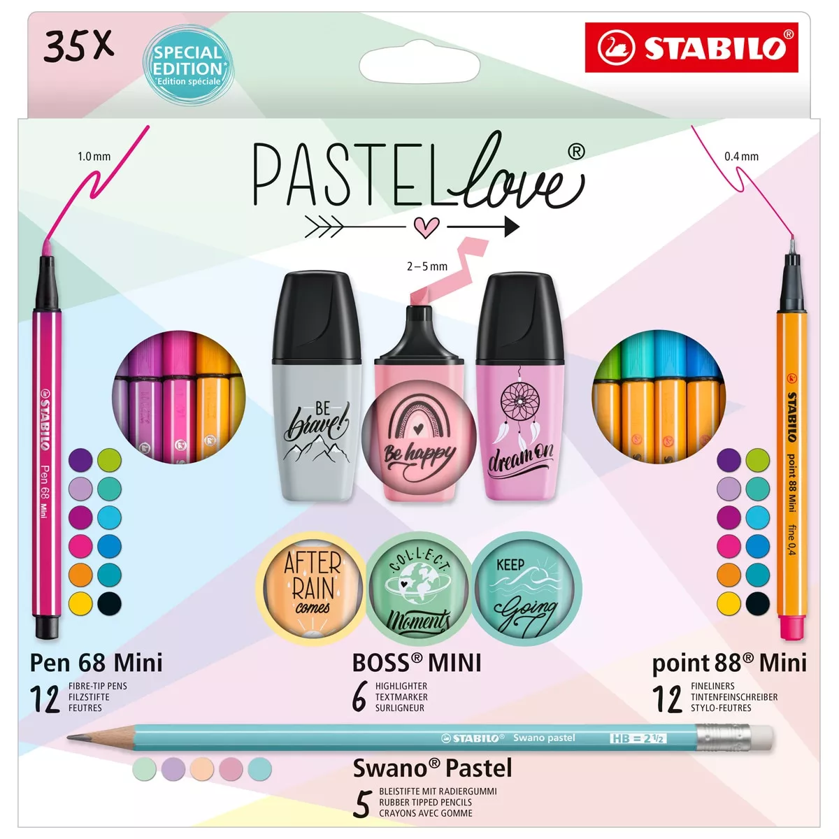 Stabilo - Estuche 6 Boss Mini Pastellove 2.0, 12 Rotuladores Pen 68 Mini, 12 Rotuladores Punta Fina Point 88 Mini Y 5 Lápices De Grafito Swano Pastel En Oferta Stabilo - Estuche 6 Boss Mini Pastellove 2.0