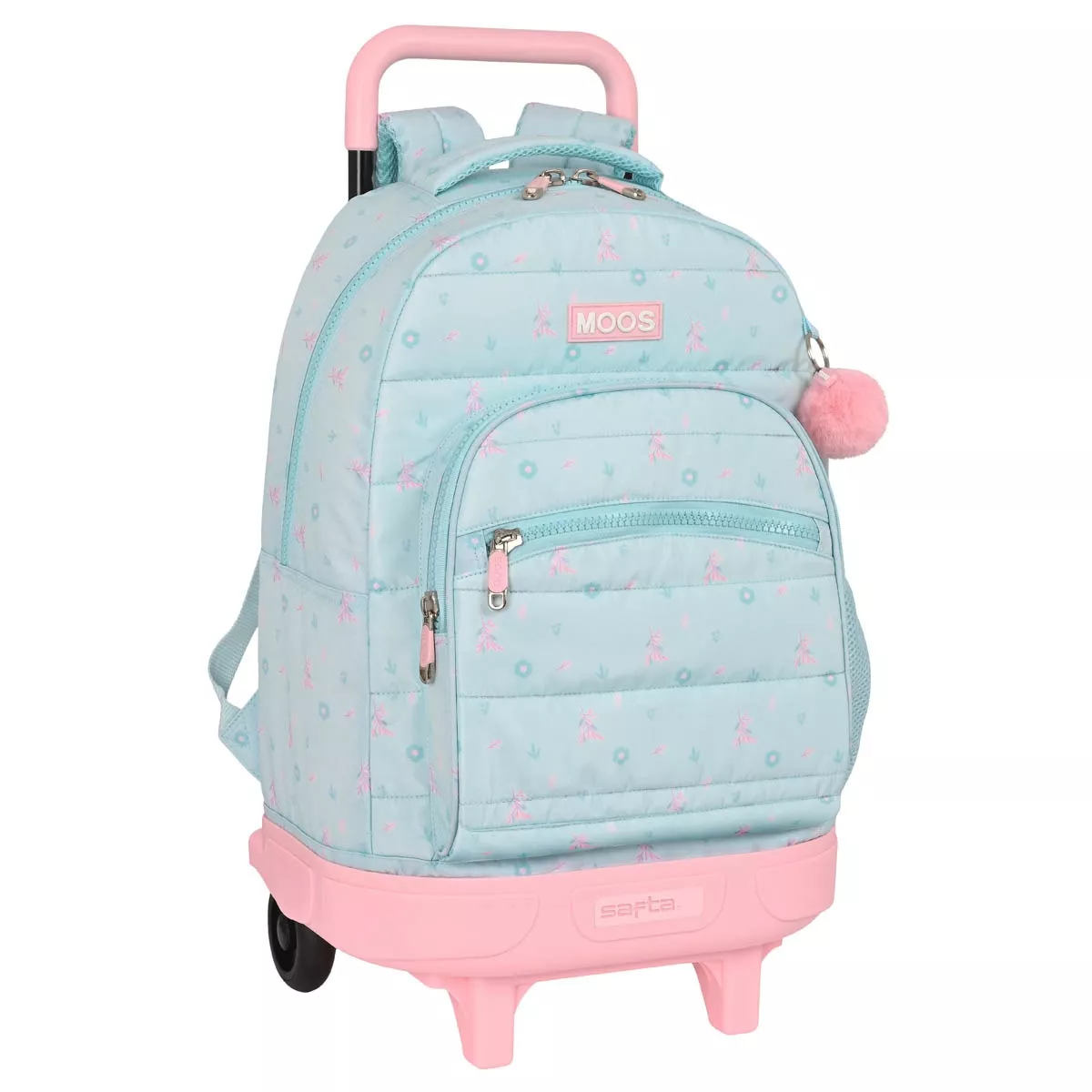 Safta - Mochila Grande Con Ruedas Compact Extraible Moos Garden Azul Turquesa barato