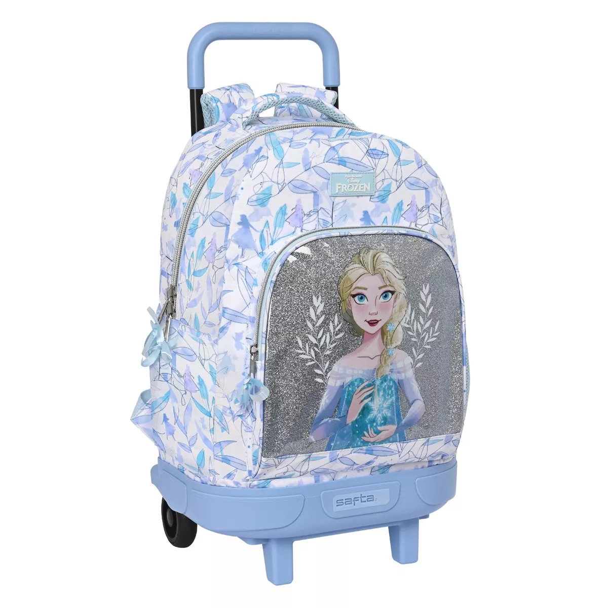 Safta - Mochila Grande Con Ruedas Compact Extraible Simple Frozen Blanco Y Azul barato