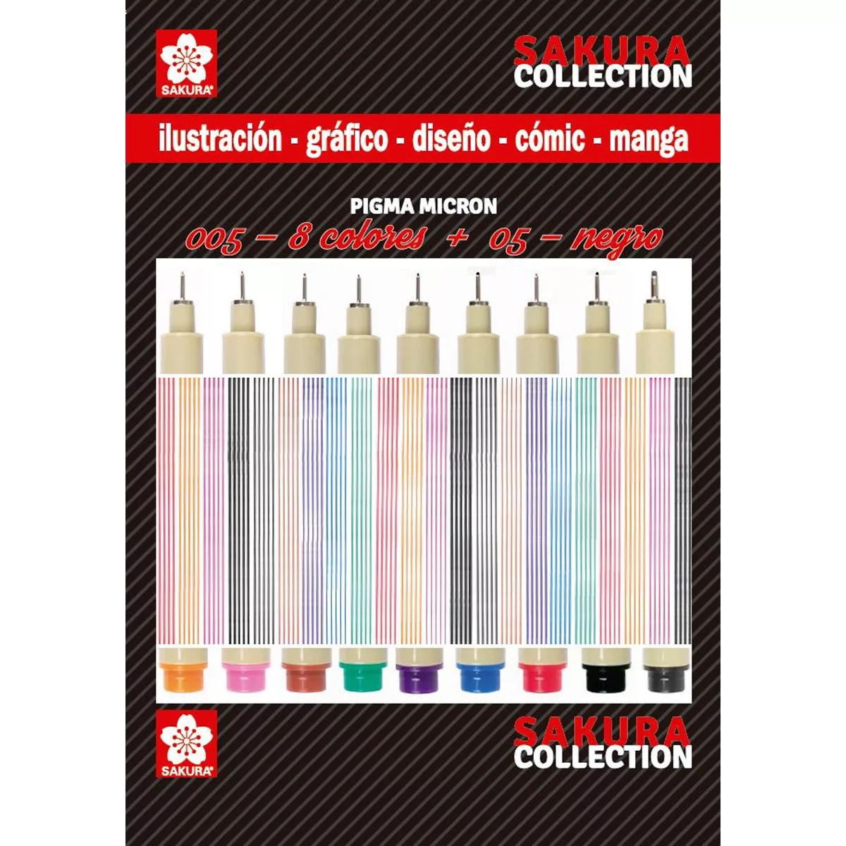 Sakura - Set De Nueve Rotuladores Pigma Micrón De Colores Tamaño 005 Y Negro Tamaño 05 Multicolor barato